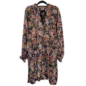 FATE Black Paisley Print Tiered Long Sleeve Midi Dress Womens Plus Size 2X NWT